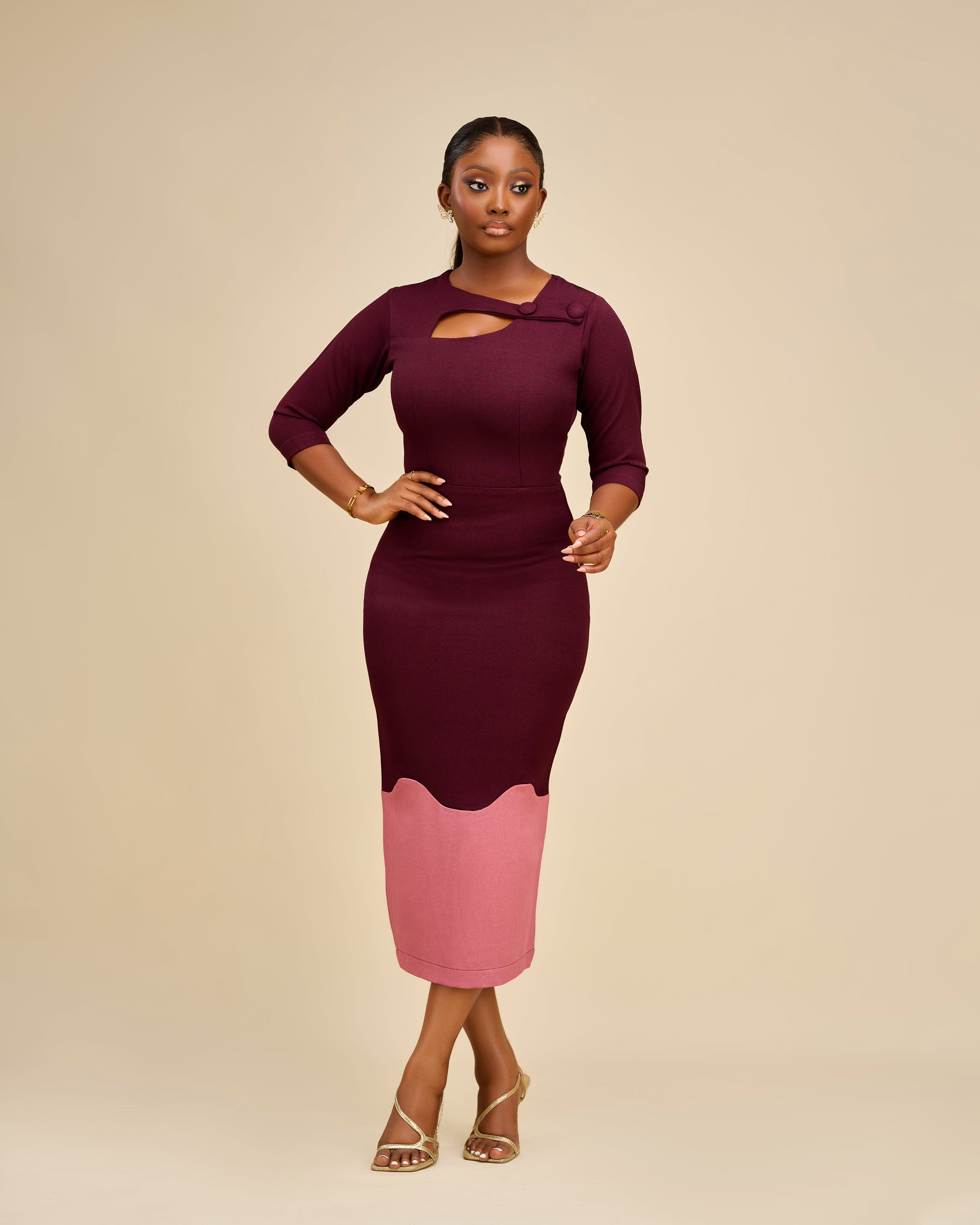 REMI DRESS- (BURGUNDY)